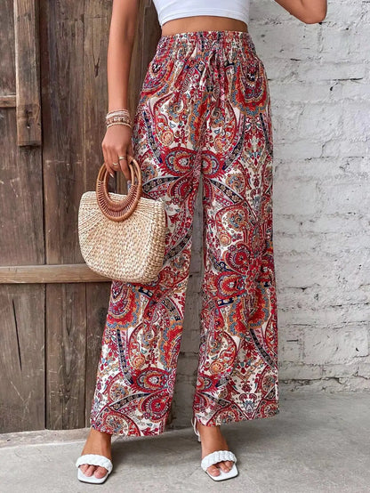 Olivia | Pantalon Large Taille Haute à Imprimé Vintage