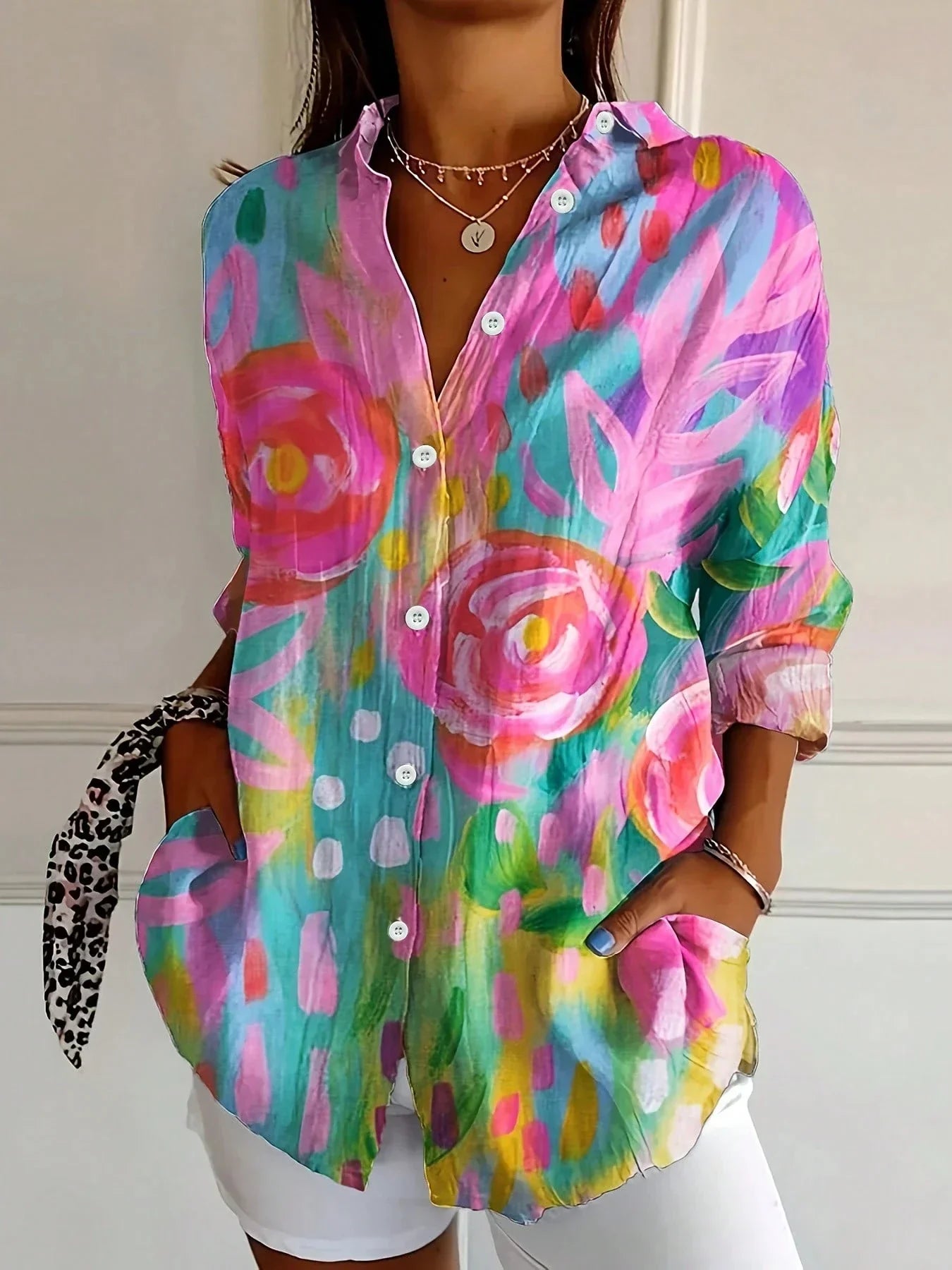 Roxane | Blouse Imprimée Colorée Manches Longues pour Été