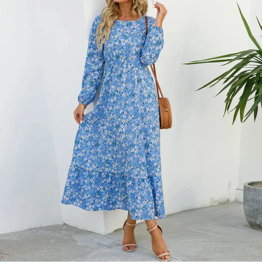 Vianne | Robe Longue Fleurie d'Été à Manches Longues