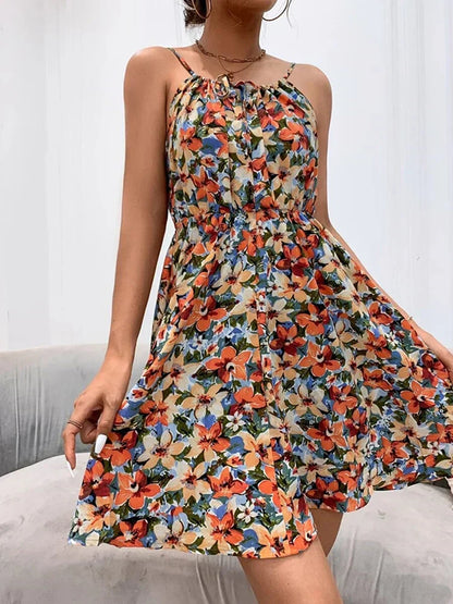 Naélie | Robe Courte Florale d’Été Col Halter