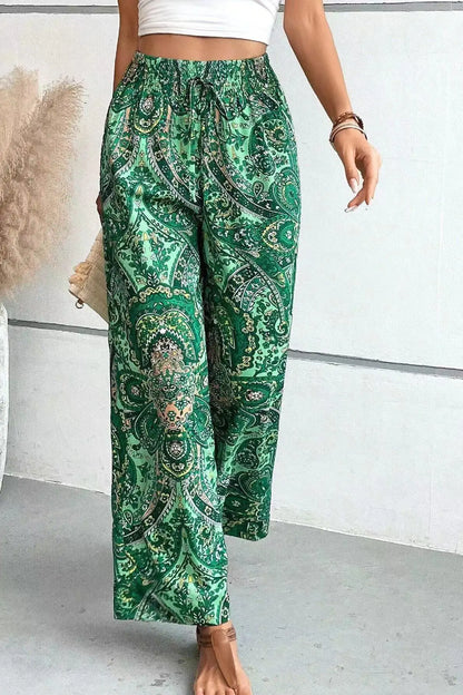 Olivia | Pantalon Large Taille Haute à Imprimé Vintage