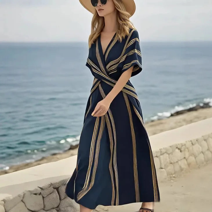 Vittoria | Robe Midi Rayée d’Été Col V
