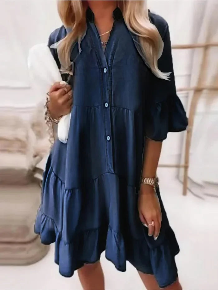 Béatrice | Robe Courte Denim à Volants