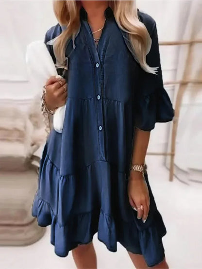 Béatrice | Robe Courte Denim à Volants