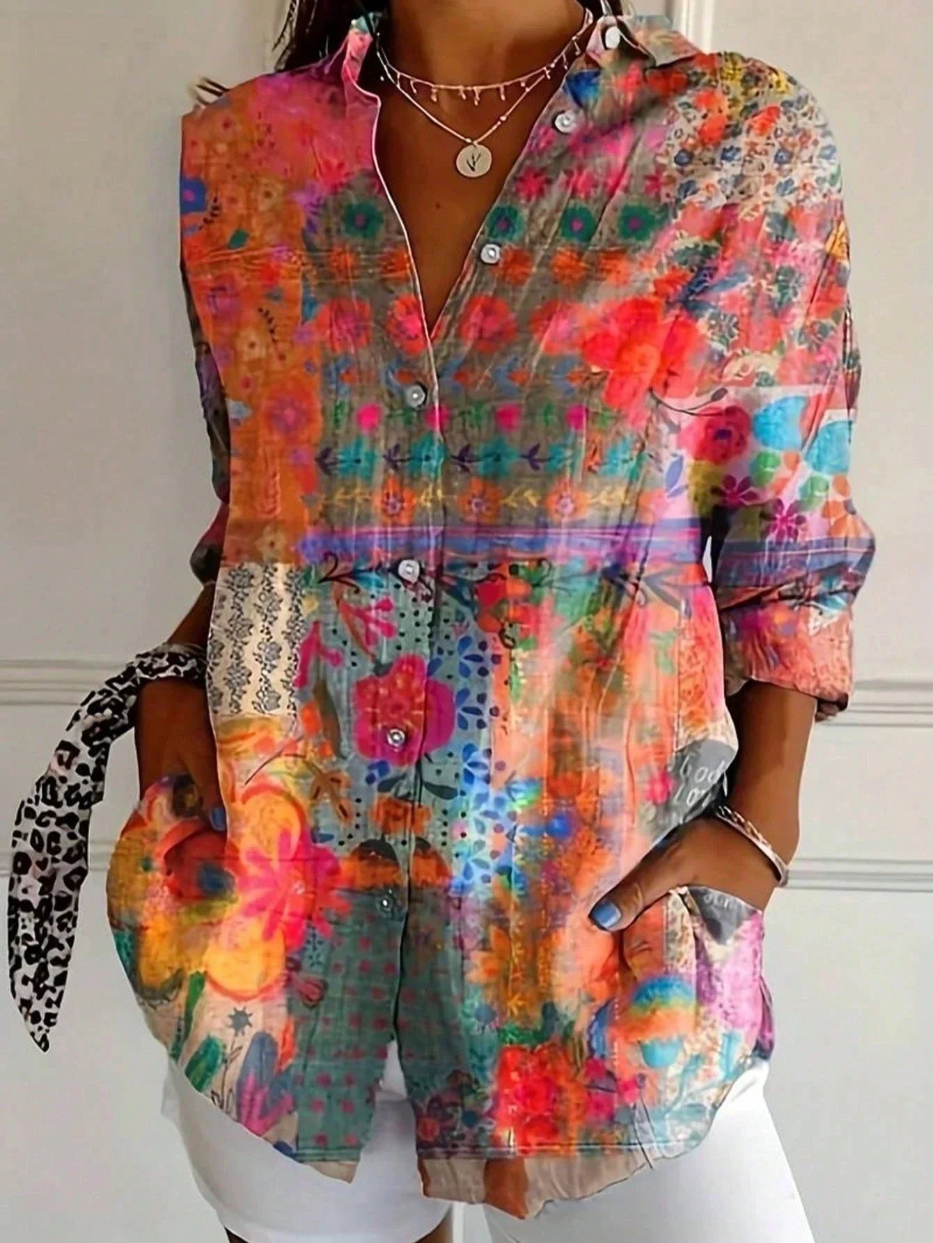 Roxane | Blouse Imprimée Colorée Manches Longues pour Été