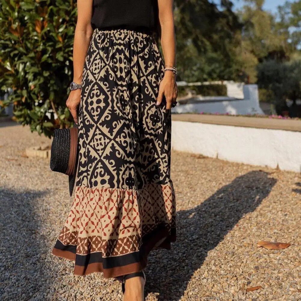 Marguerite | Jupe Maxi Bohème à Imprimé Géométrique