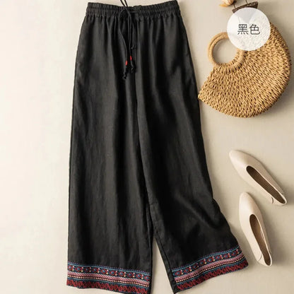 Zélia pantalon large brodé en lin femme