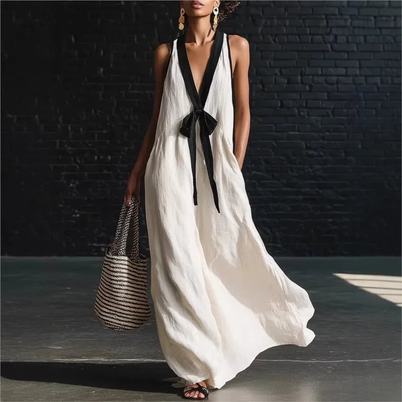 Ondine | Robe Maxi Blanche d’Été à Détails Ajourés