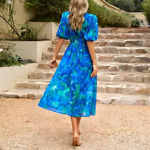 Adeline | Robe Midi Fleurie Col V pour Mariage Invitée