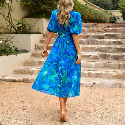 Adeline | Robe Midi Fleurie Col V pour Mariage Invitée