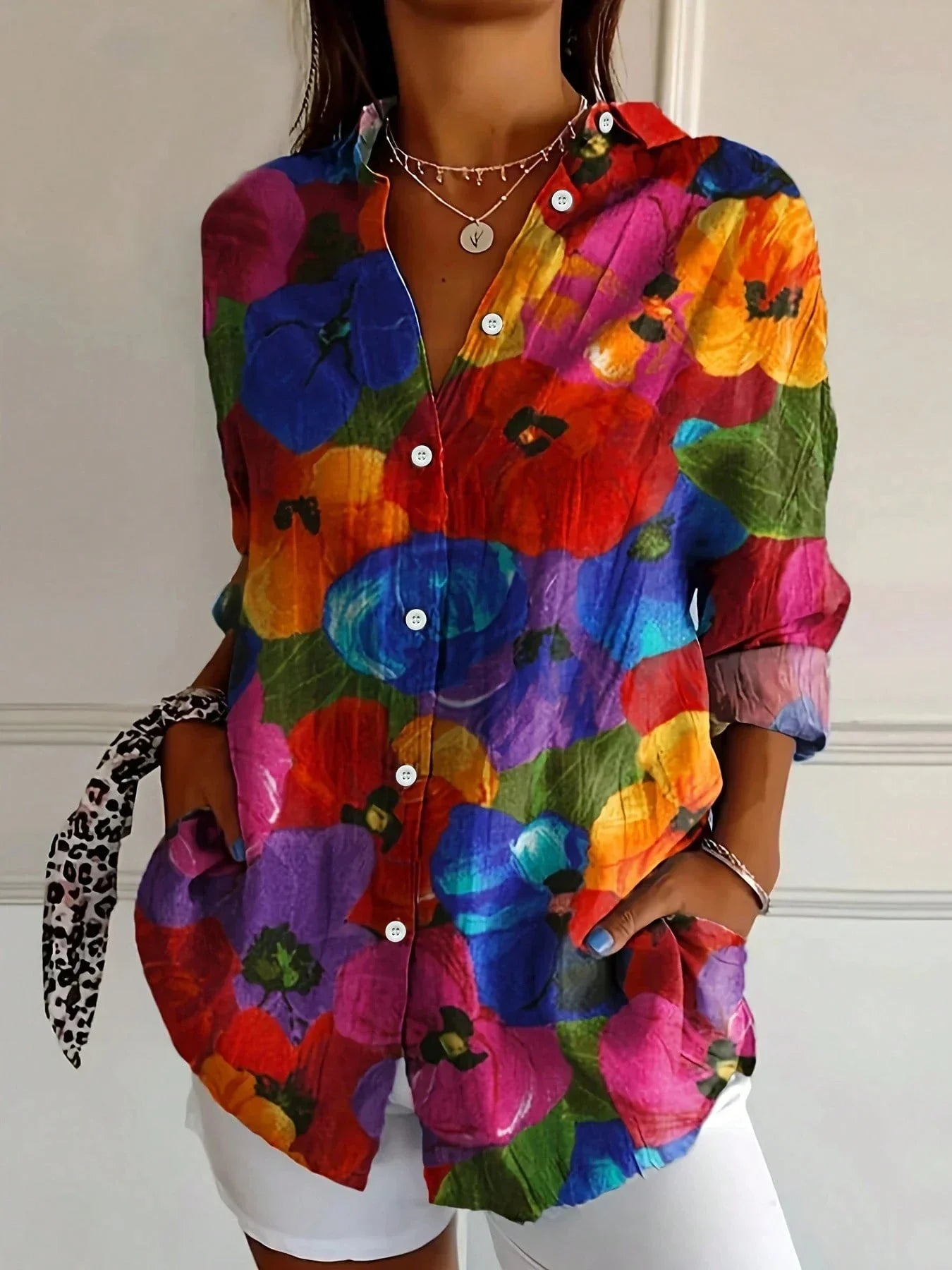 Roxane | Blouse Imprimée Colorée Manches Longues pour Été