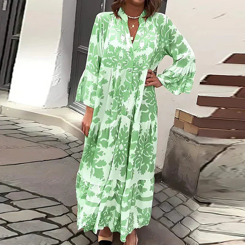 Kiana | Robe Midi Bohème Imprimée Manches Longues