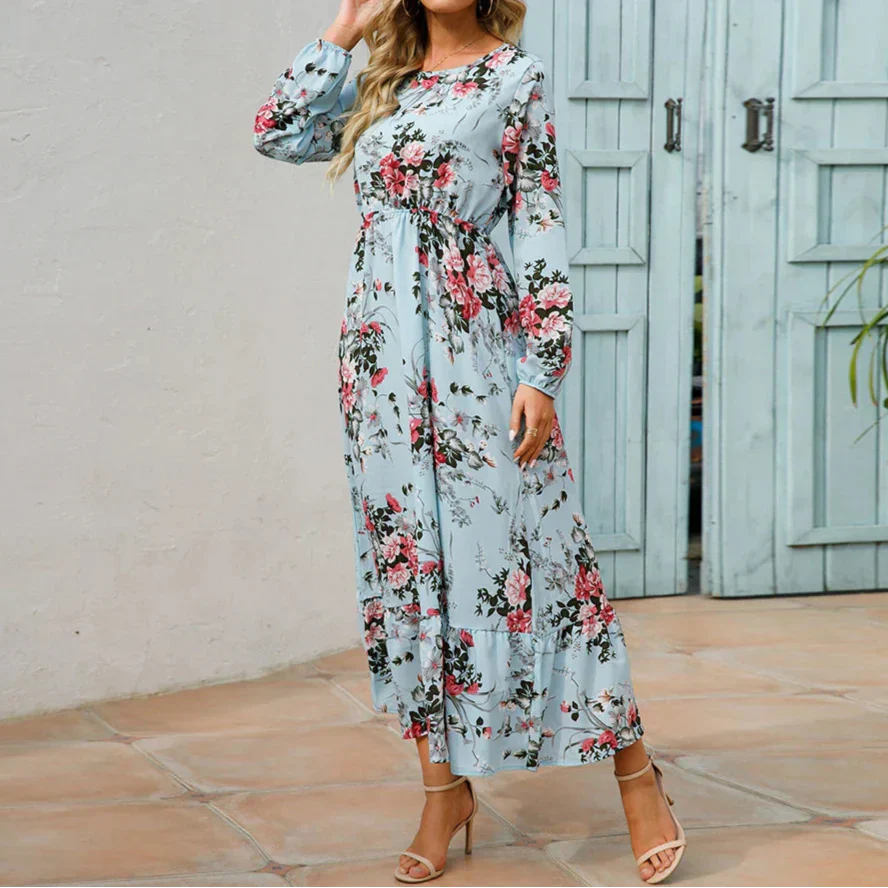 Vianne | Robe Longue Fleurie d'Été à Manches Longues