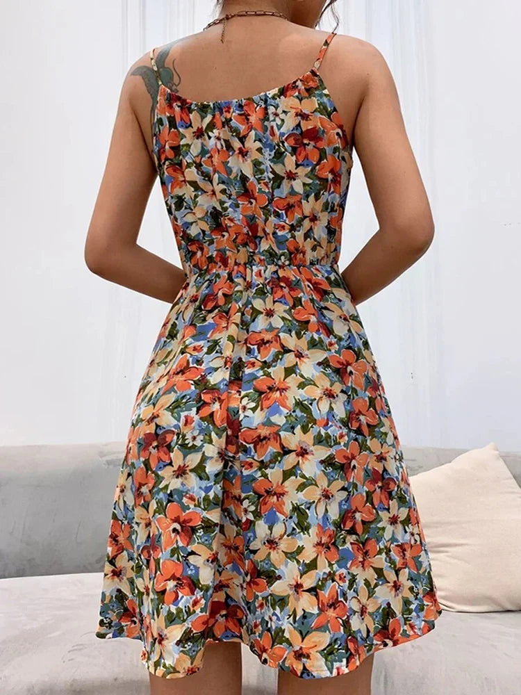 Naélie | Robe Courte Florale d’Été Col Halter
