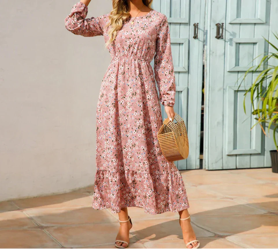 Vianne | Robe Longue Fleurie d'Été à Manches Longues