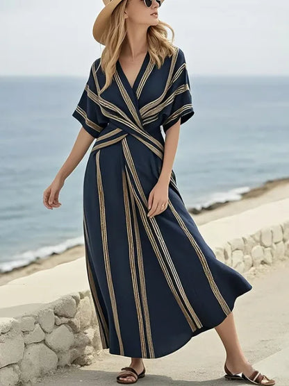 Vittoria | Robe Midi Rayée d’Été Col V