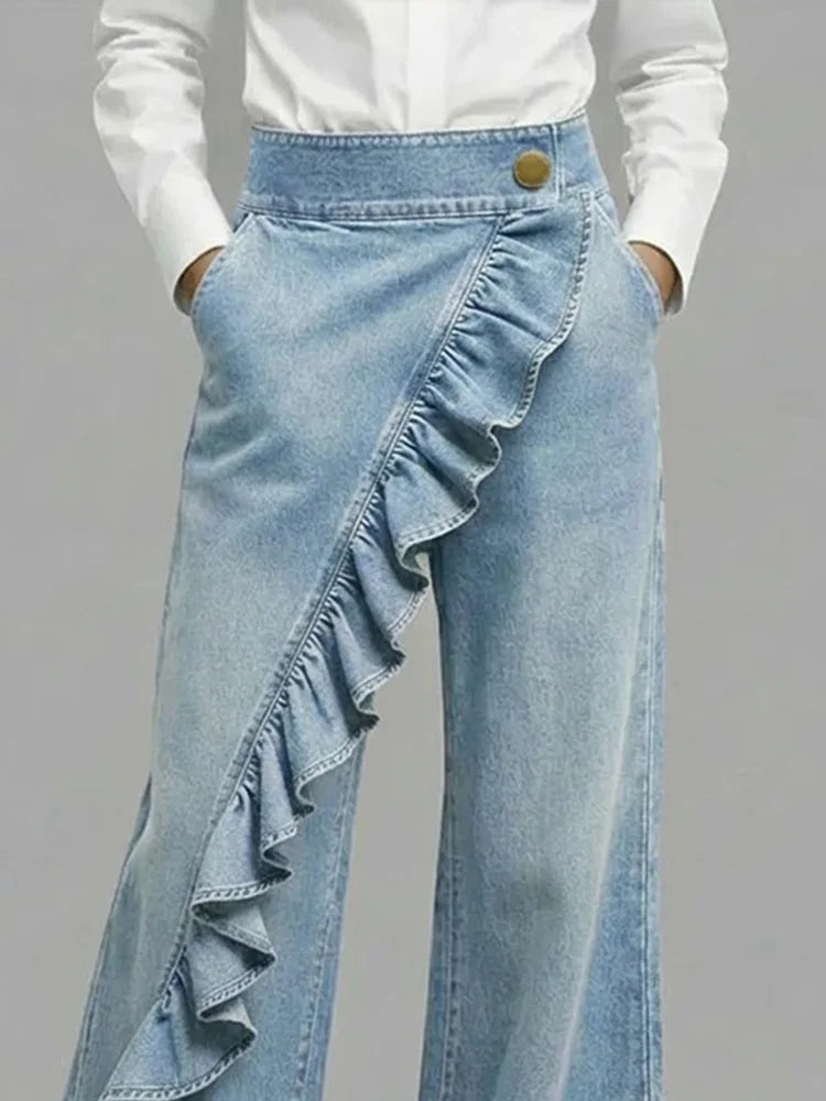 Ariane | Jean Large Taille Haute à Volants