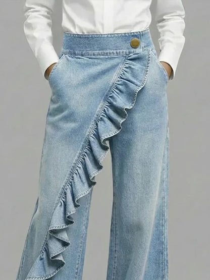 Ariane | Jean Large Taille Haute à Volants
