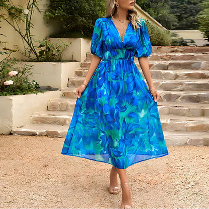 Adeline | Robe Midi Fleurie Col V pour Mariage Invitée