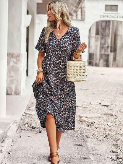 Viviane | Robe Midi Fleurie Col V