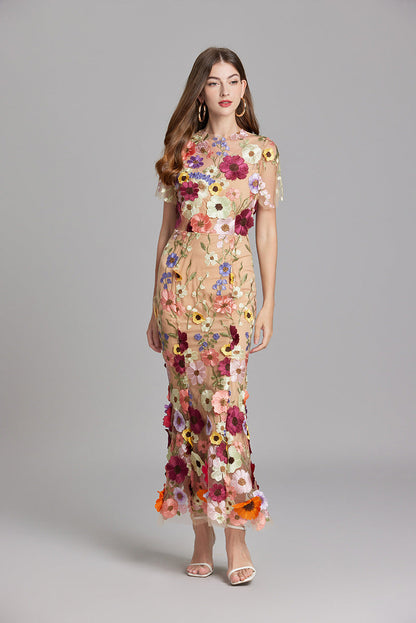 Vaubine | Robe Midi Fleurie Manches Courtes