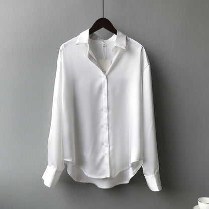 Margot | Chemisier Satiné Manches Longues pour Tenue Élégante