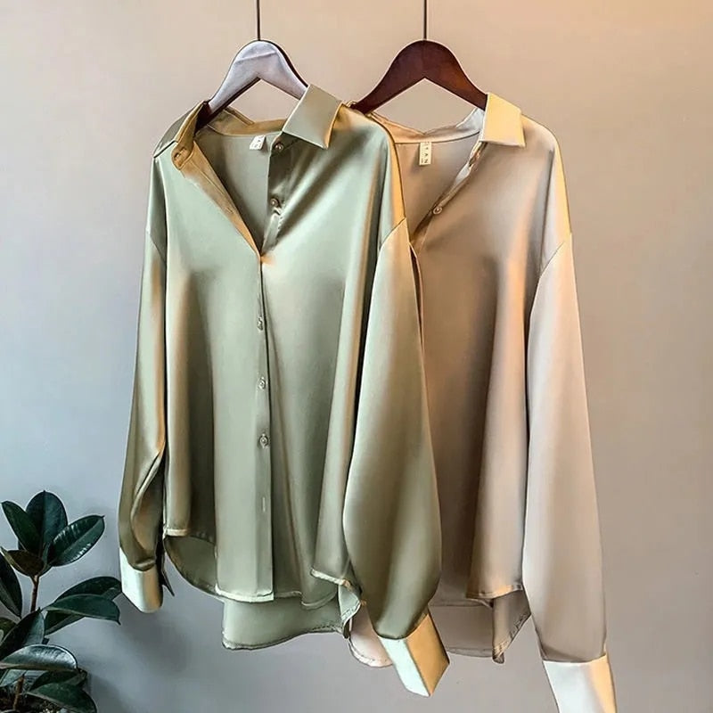 Margot | Chemisier Satiné Manches Longues pour Tenue Élégante