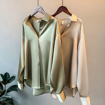 Margot | Chemisier Satiné Manches Longues pour Tenue Élégante