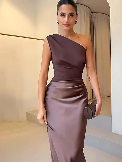 Claudette | Robe Longue Satinée à Fente