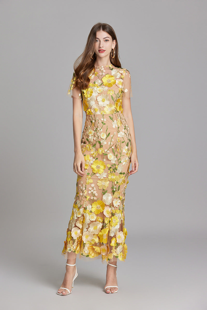Vaubine | Robe Midi Fleurie Manches Courtes
