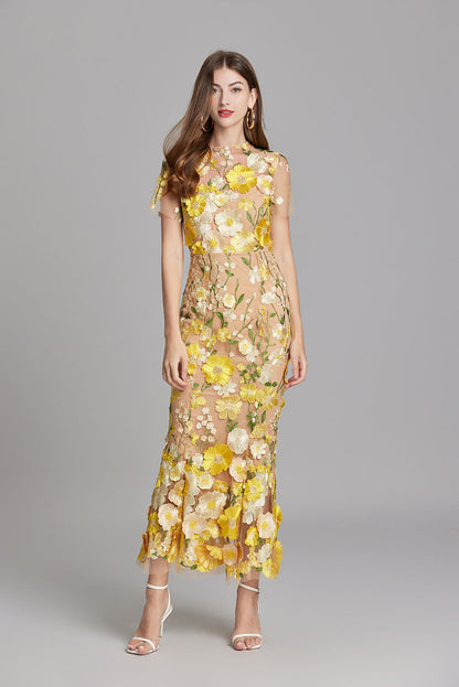 Vaubine | Robe Midi Fleurie Manches Courtes
