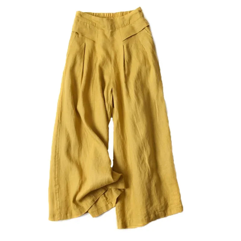 Adeline pantalon large coton lin taille élastique femme