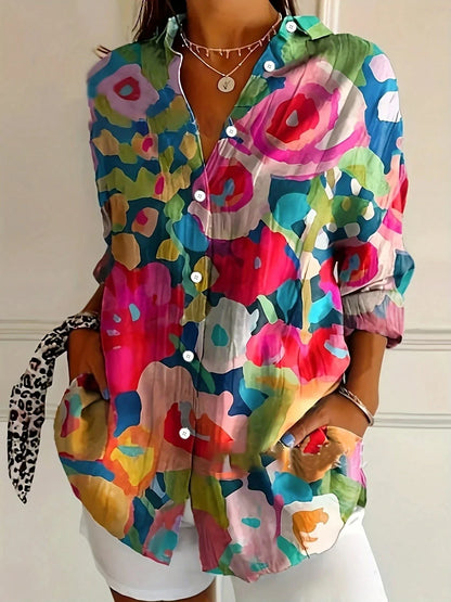 Roxane | Blouse Imprimée Colorée Manches Longues pour Été