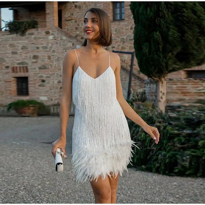 Léna | Robe Courte Sequins et Plumes pour Soirée