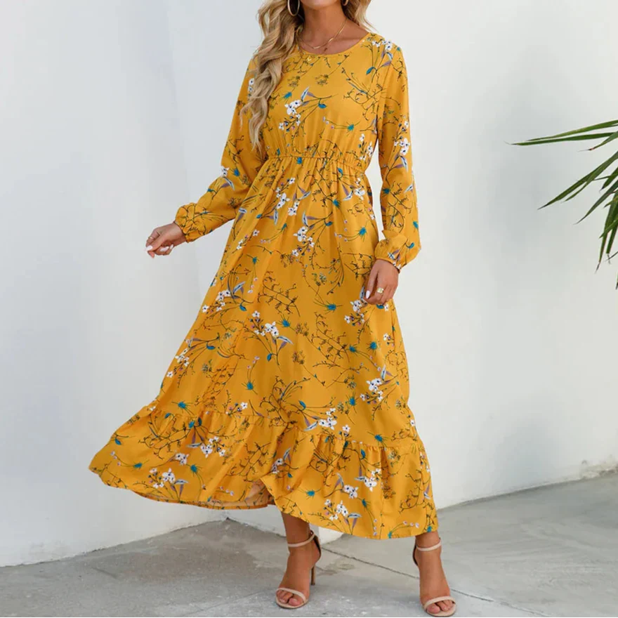 Vianne | Robe Longue Fleurie d'Été à Manches Longues