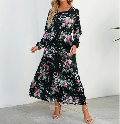 Vianne | Robe Longue Fleurie d'Été à Manches Longues