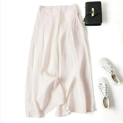 Adeline | Pantalon Large Coton Lin Taille Élastique