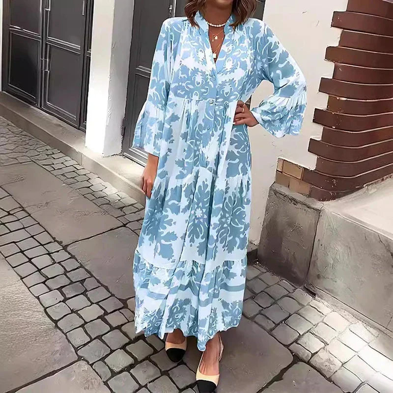 Kiana | Robe Midi Bohème Imprimée Manches Longues