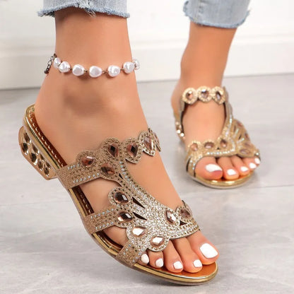 Odette | Sandales Bijoux Talon Bas pour Cérémonie