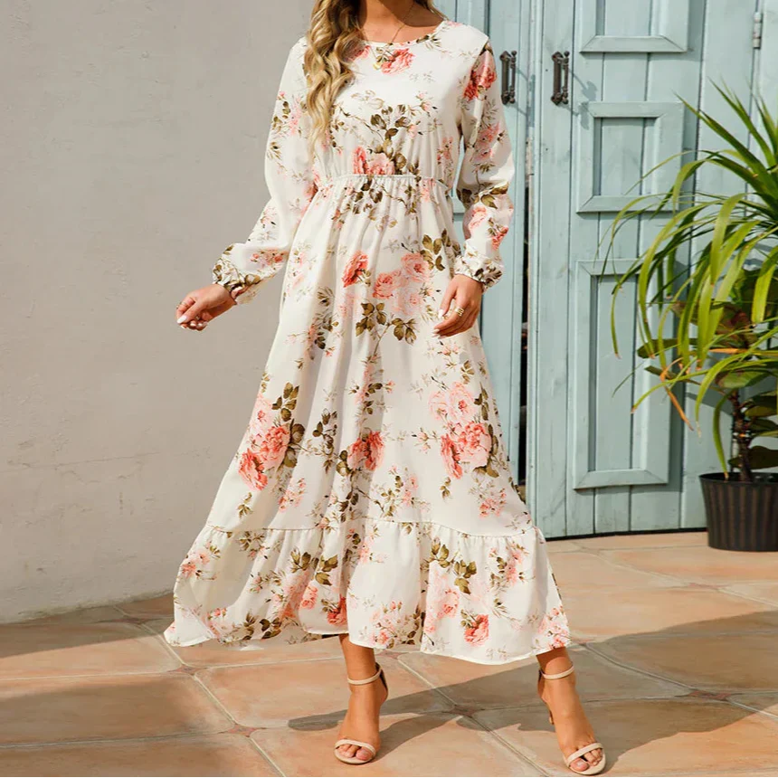Vianne | Robe Longue Fleurie d'Été à Manches Longues