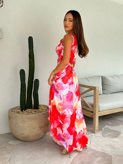 Eudoxie | Robe Longue Cérémonie Fleurie Plissée