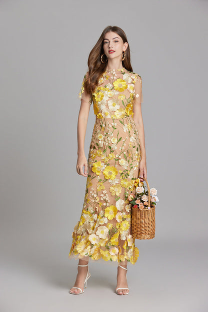 Vaubine | Robe Midi Fleurie Manches Courtes