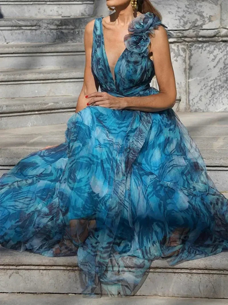 Capucine | Robe Longue Fleurie Sans Manches pour Mariage Invitée