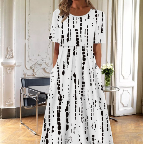 Liliane | Robe Midi Fleurie à Manches Courtes