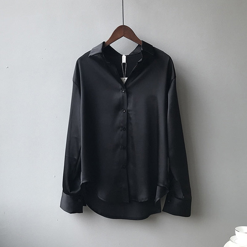 Margot | Chemisier Satiné Manches Longues pour Tenue Élégante