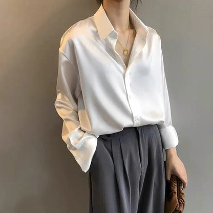 Margot | Chemisier Satiné Manches Longues pour Tenue Élégante