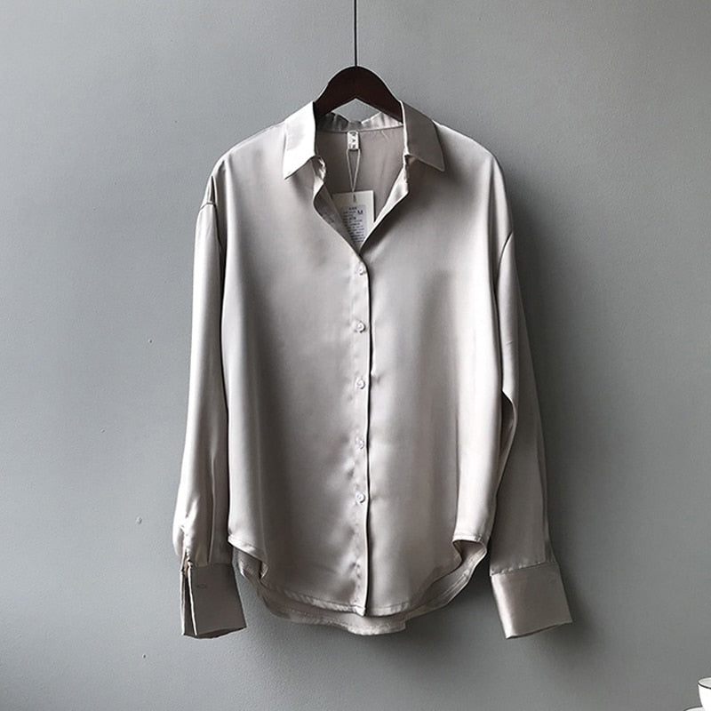 Margot | Chemisier Satiné Manches Longues pour Tenue Élégante