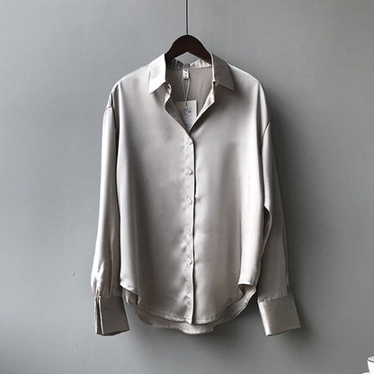 Margot | Chemisier Satiné Manches Longues pour Tenue Élégante