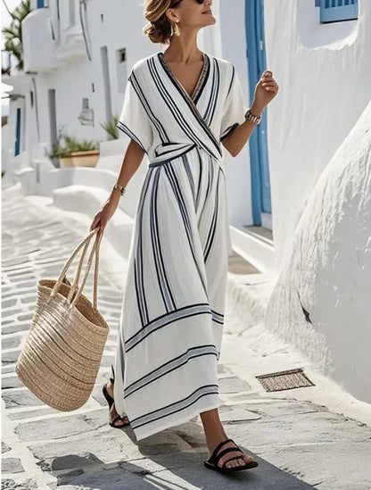 Vittoria | Robe Midi Rayée d’Été Col V