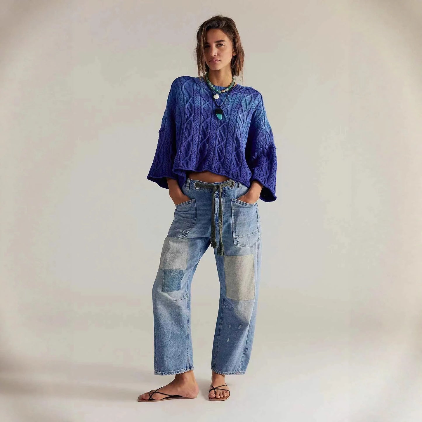 Sloane jean patchwork coupe droite femme